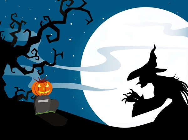 Fond d'Halloween avec sorcière & citrouille — Image vectorielle