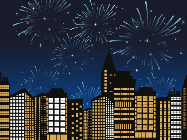 Vector cityscape fireworks — Stock Vector