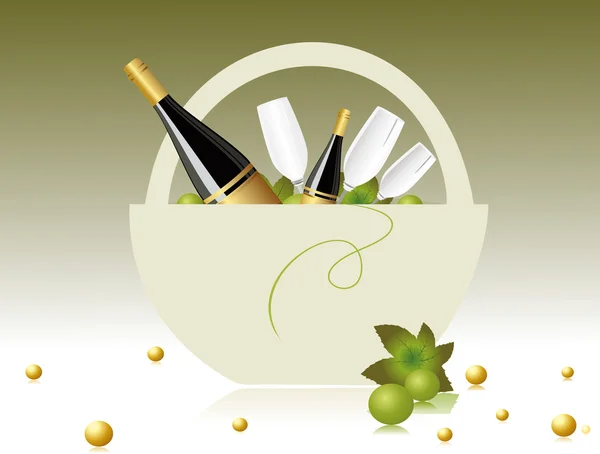 Vetor de cesta de champanhe para celebração — Vetor de Stock