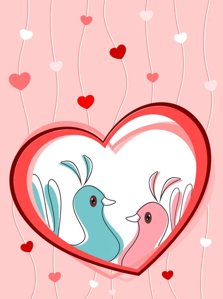 Pássaros de amor no vetor de coração — Vetor de Stock