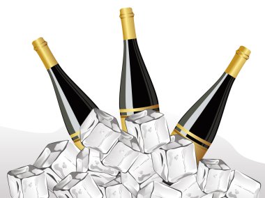 set of three champagne bottle,ice cube for new year clipart