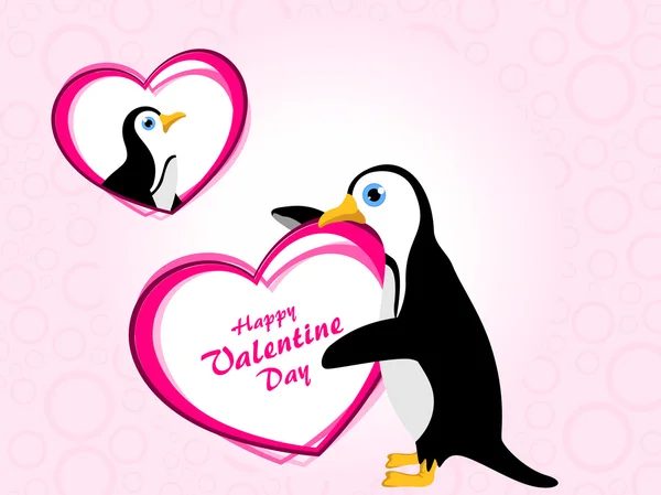 Valentine background with penguin holding heart — Stock Vector