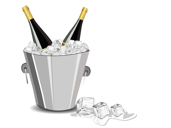 Ilustração vetorial com garrafa de champange, balde de cubo de gelo — Vetor de Stock