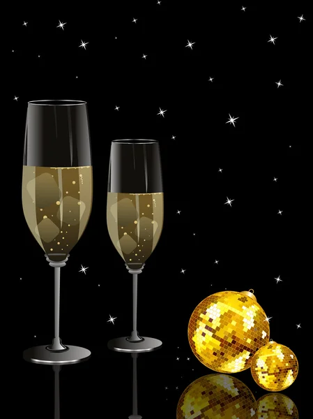 Party night bakgrund med discoball, vin glas — Stock vektor