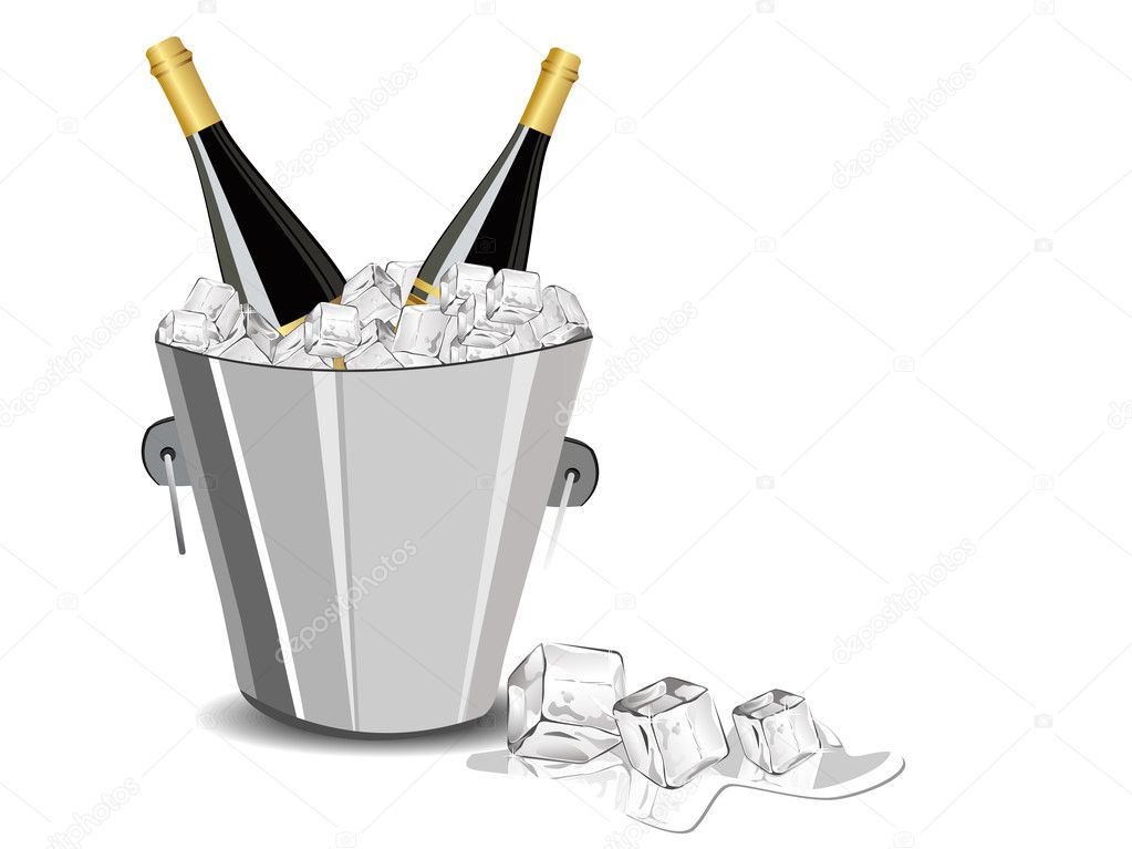 vector illustration with champange bottle,ice cube bucket