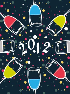 colorful champange glass theme vector for 2012 clipart