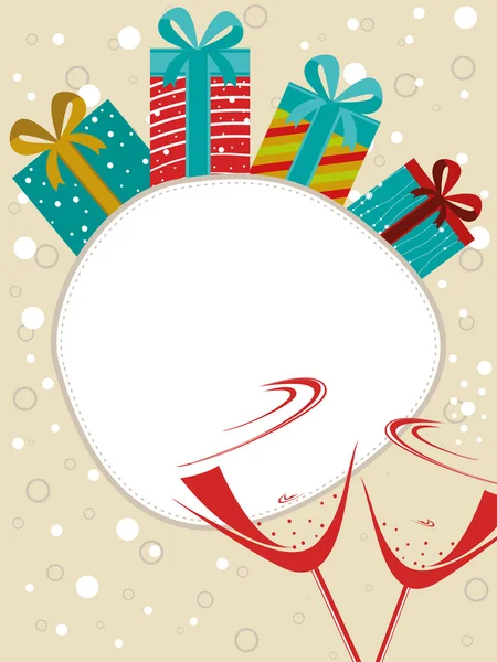 Yeni yıl arka plan rengi hediye, horoz cam ile — Stok Vektör