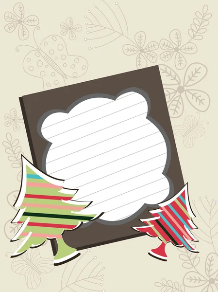 Hand gezeichnet floralen Kunstwerk Hintergrund mit Karte & Weihnachtsbaum — Stockvektor