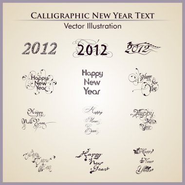 Mutlu yeni yıl ve 2012 metin tipografi kümesi