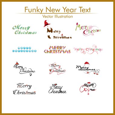 A typograpy set of twelve diffrent funky style text for merry ch clipart