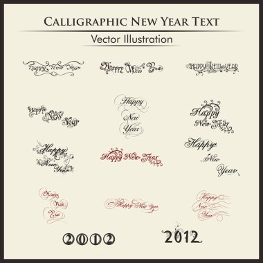 typographic set of twelve styles text for happy new year. clipart