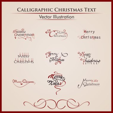 typographic set of nine funky styles text for merry chirstmas. clipart