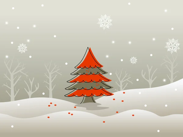 Χριστουγεννιάτικο δέντρο σε χειμώνα φόντο, εικονογράφηση φορέας για ΧΡ — Διανυσματικό Αρχείο