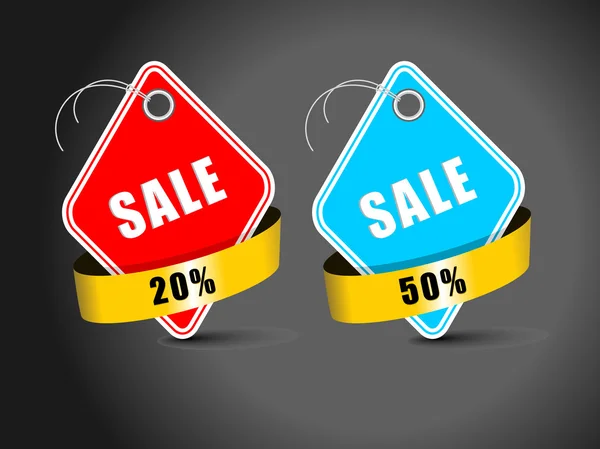 Uppsättning av försäljning tag i röda & blå färg för bästa försäljning, vektor illust — Stock vektor