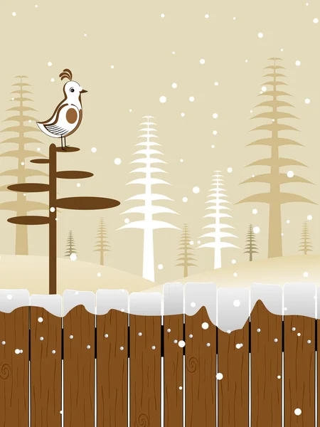 Vector illustration with cute bird & snow flakes — Stock Vector