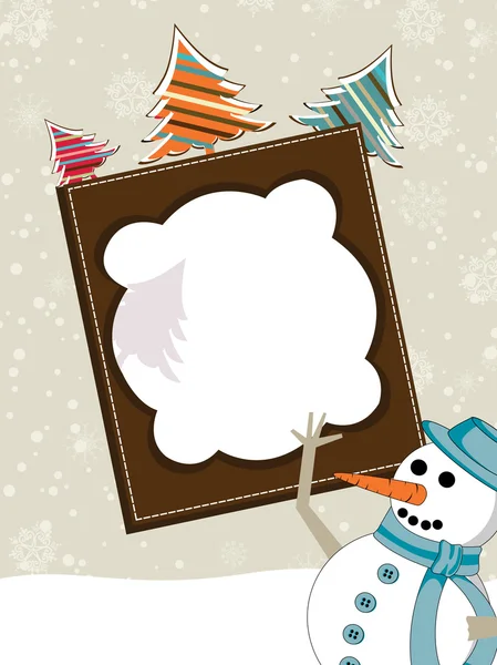 Абстрактная фоторамка со снеговиком на Рождество — стоковый вектор
