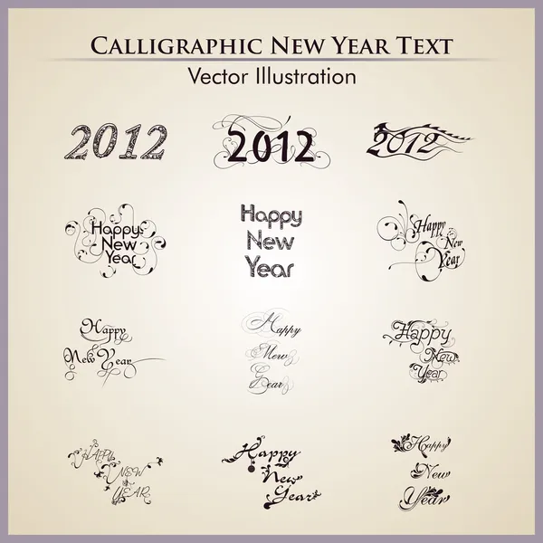 Een set van de typografie van gelukkig Nieuwjaar & 2012 tekst — Stockvector
