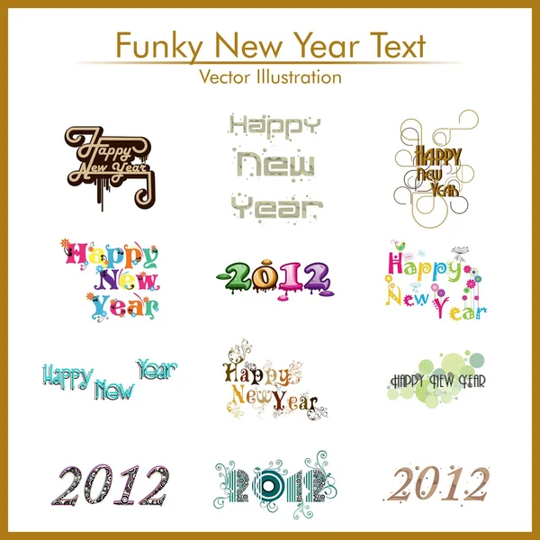 Set tipografico di dodici stili funky testo per felice anno nuovo . — Vettoriale Stock