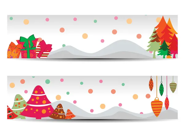 A set of two beautiful, colorful banners & headers for Christmas — Stock Vector