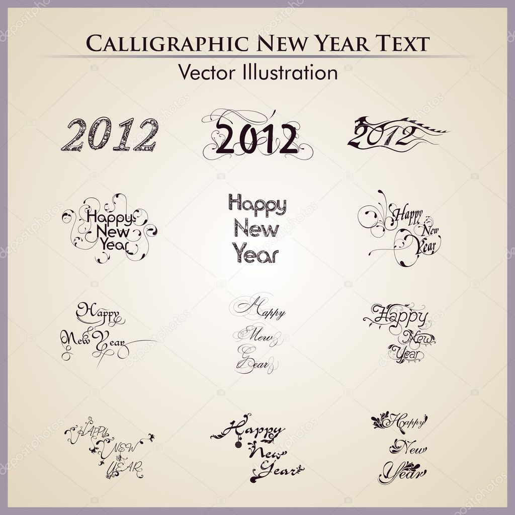 A typography set of happy new year & 2012 text