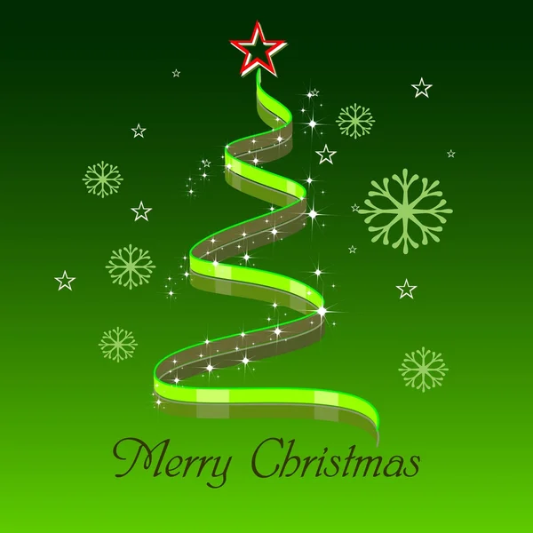 在绿色背景中抽象的绿色光芒星圣诞树. — 图库矢量图片