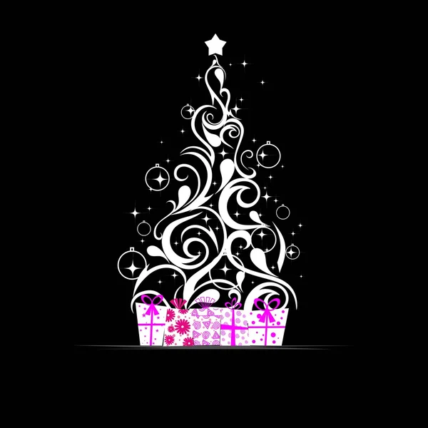 Árbol de Navidad Vector con ilustración de cajas de regalo . — Vector de stock