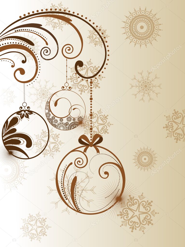 Vector Christmas ball and floral decorative abstraction backgro