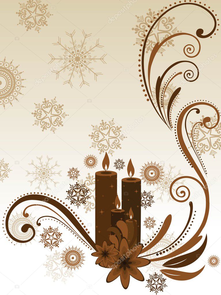 Vector Christmas Candle and floral decorative abstraction backg