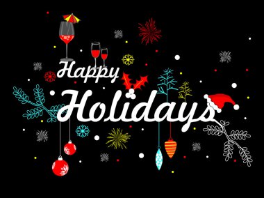 Decorated happy holidays text with black background