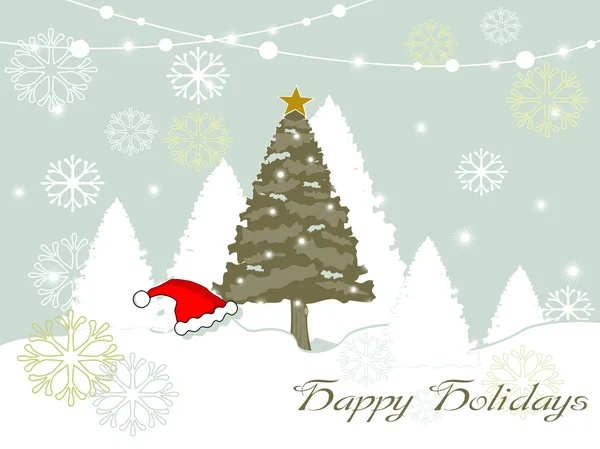 Fiocco di neve & albero di Natale concetto illustrazione per felice vacanza — Vettoriale Stock