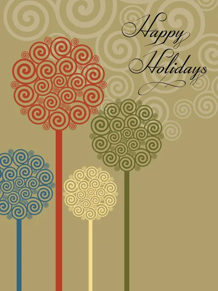 螺旋背景与艺术树矢量的节日快乐 — 图库矢量图片
