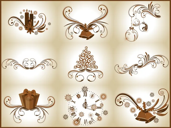 Ein Satz schöner Vektorgeschenke, Uhr, Glocke, Weihnachtskugel — Stockvektor