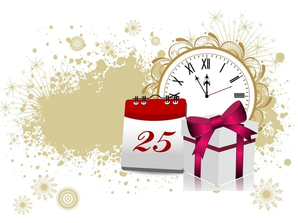 Nieuwjaar thema of achtergrond met klok, geschenken en kalender, vect — Stockvector