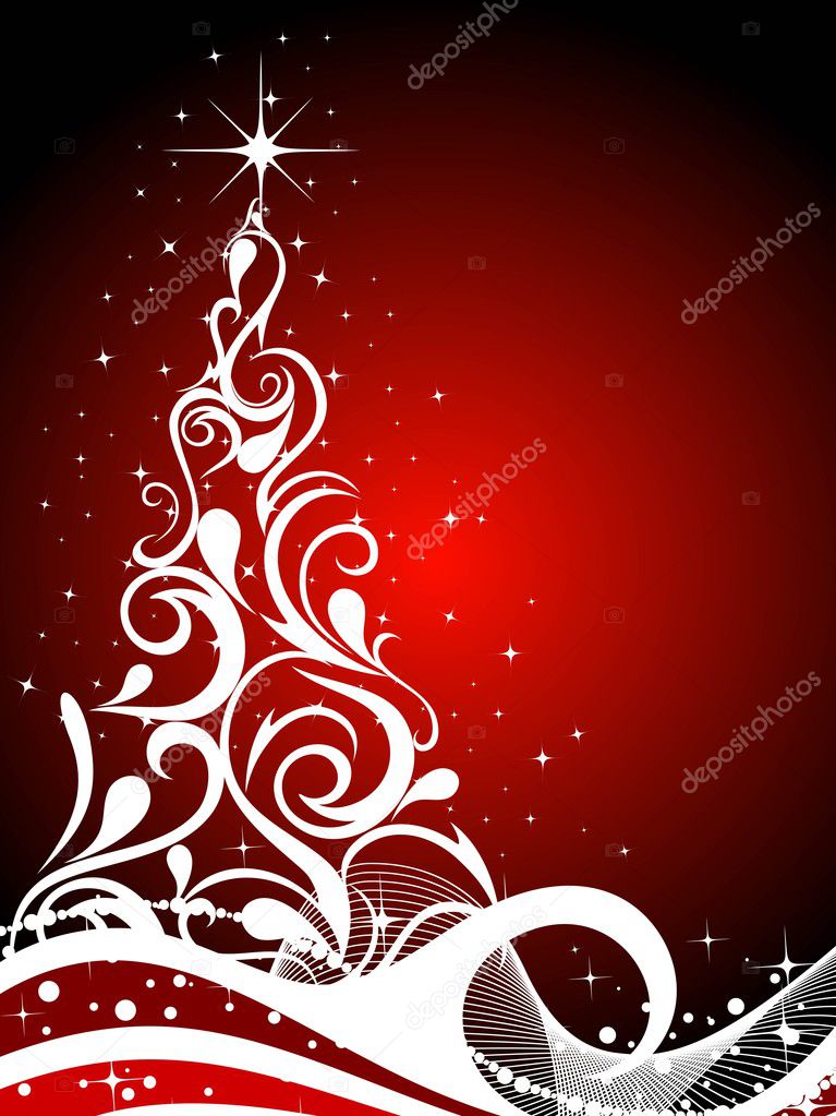 A beautiful abstract white christmas tree with red background