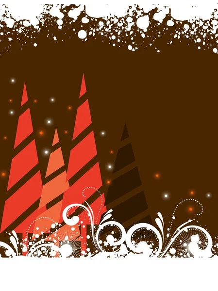 星・茶色の背景に花柄と創造的なクリスマス ツリー — ストックベクタ