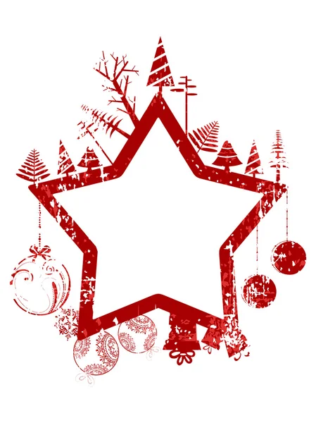 Abstract red grunge Christmas star shape stamp with small elements — Stock Vector