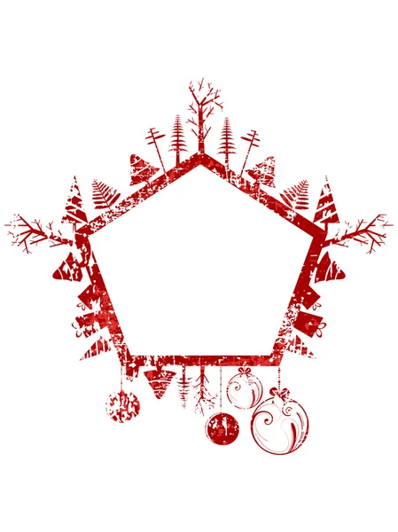 Sello de forma de pentágono de Navidad Grunge rojo abstracto con pequeños elementos — Archivo Imágenes Vectoriales