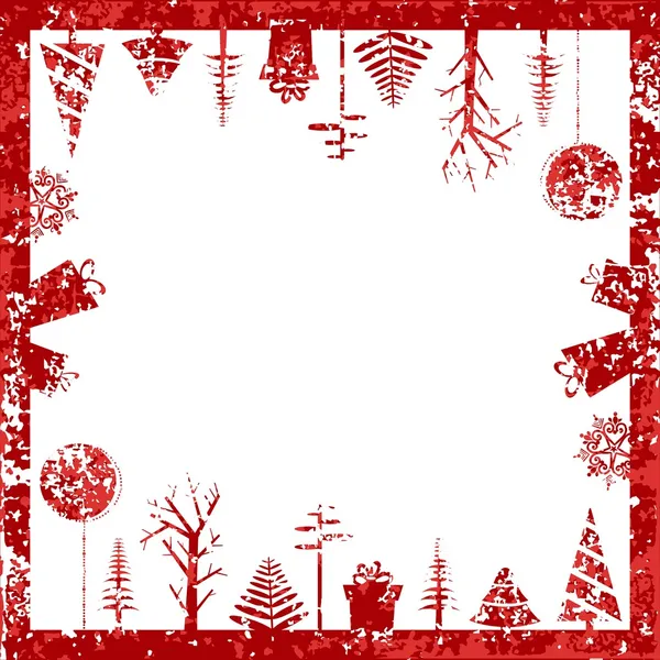 Červená grungeové Vánoce krychlový tvar razítka s prvky — Stockový vektor