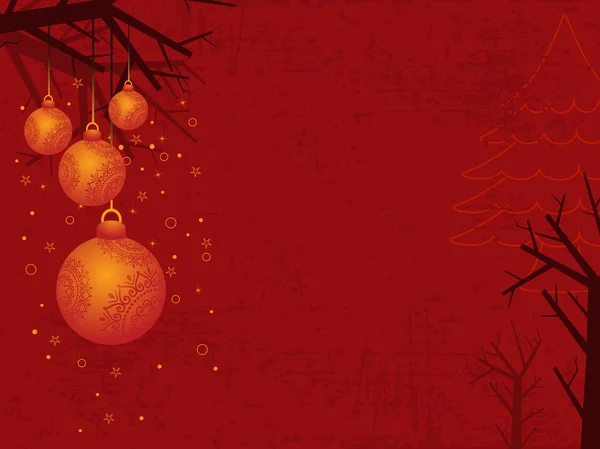 为新叶挂圣诞球红色背景中的矢量 — 图库矢量图片