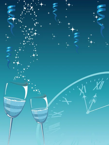 抽象的なワイングラスと水色の背景色のクロック — ストックベクタ