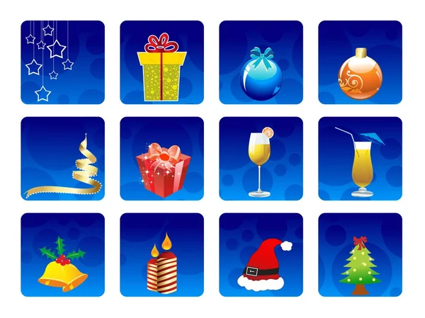 Set of elements on blue color circle background for Christmas & — Διανυσματικό Αρχείο