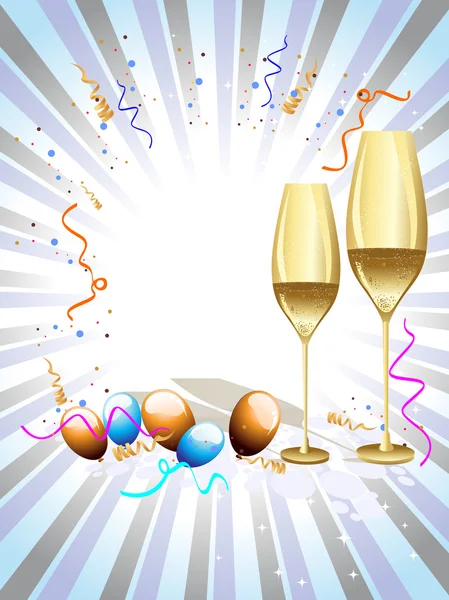 Dois copos de vinho em fundo de raios coloridos para festa e outros occ — Vetor de Stock