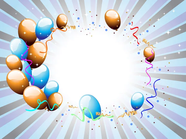 Ballons & rubans sur fond de rayons colorés pour fête & autres — Image vectorielle