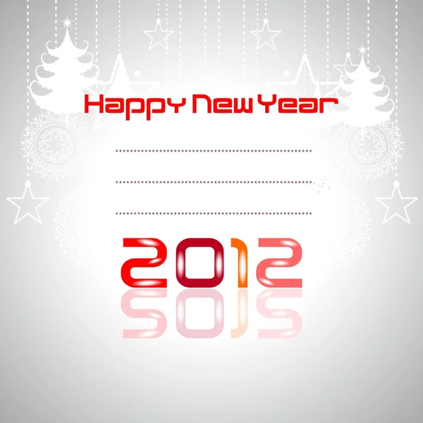 2012 nytt år gratulationskort på hängande stjärnor & träd med vita b — Stock vektor