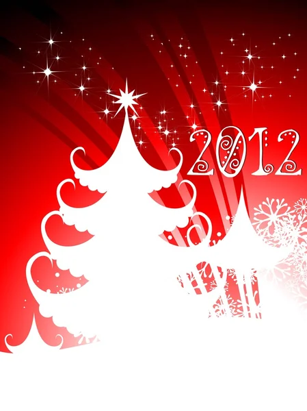 2012 gott nytt år gratulationskort med julgran i röda bac — Stock vektor