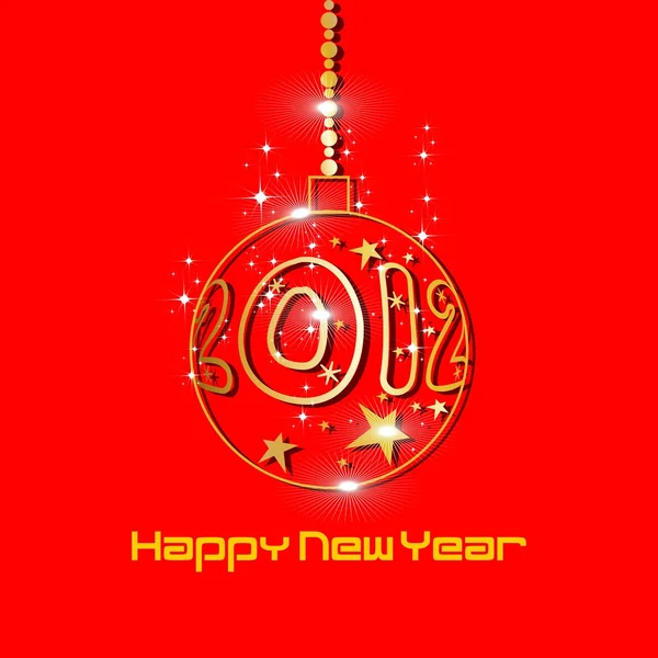 2012 nytt år gratulationskort med gyllene bollar & blanka stjärnor i r — Stock vektor