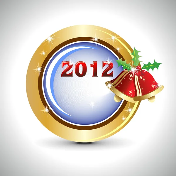 クリスマスの鐘と新年 2012 黄金の光沢のあるボタン. — ストックベクタ