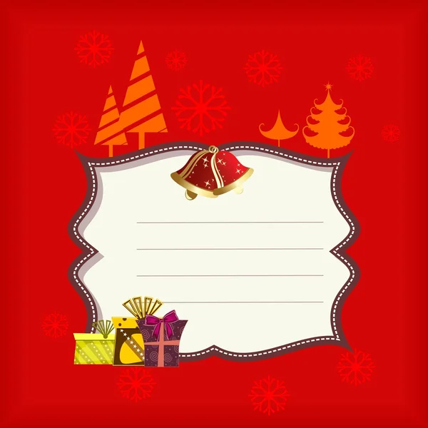 Πλαίσιο Χριστούγεννα αφηρημένη λευκό χρώμα με κουτιά δώρων & καμπάνες σε — Διανυσματικό Αρχείο