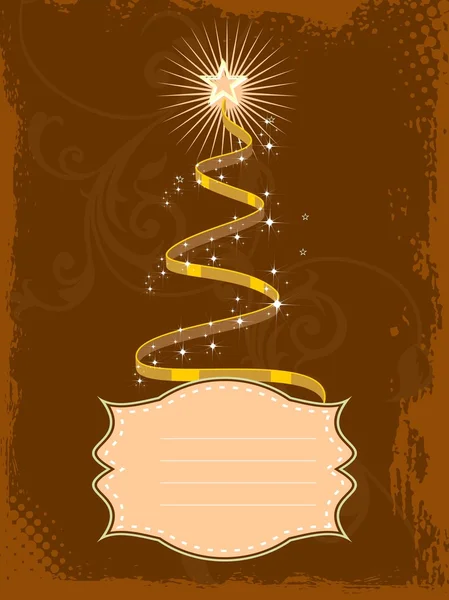 Cartão de árvore de Natal com cor dourada e moldura rosa em marrom escuro —  Vetores de Stock