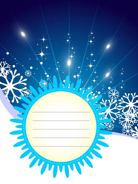 Biglietto natalizio astratto con stelle lucenti con spazio copia su blu — Vettoriale Stock